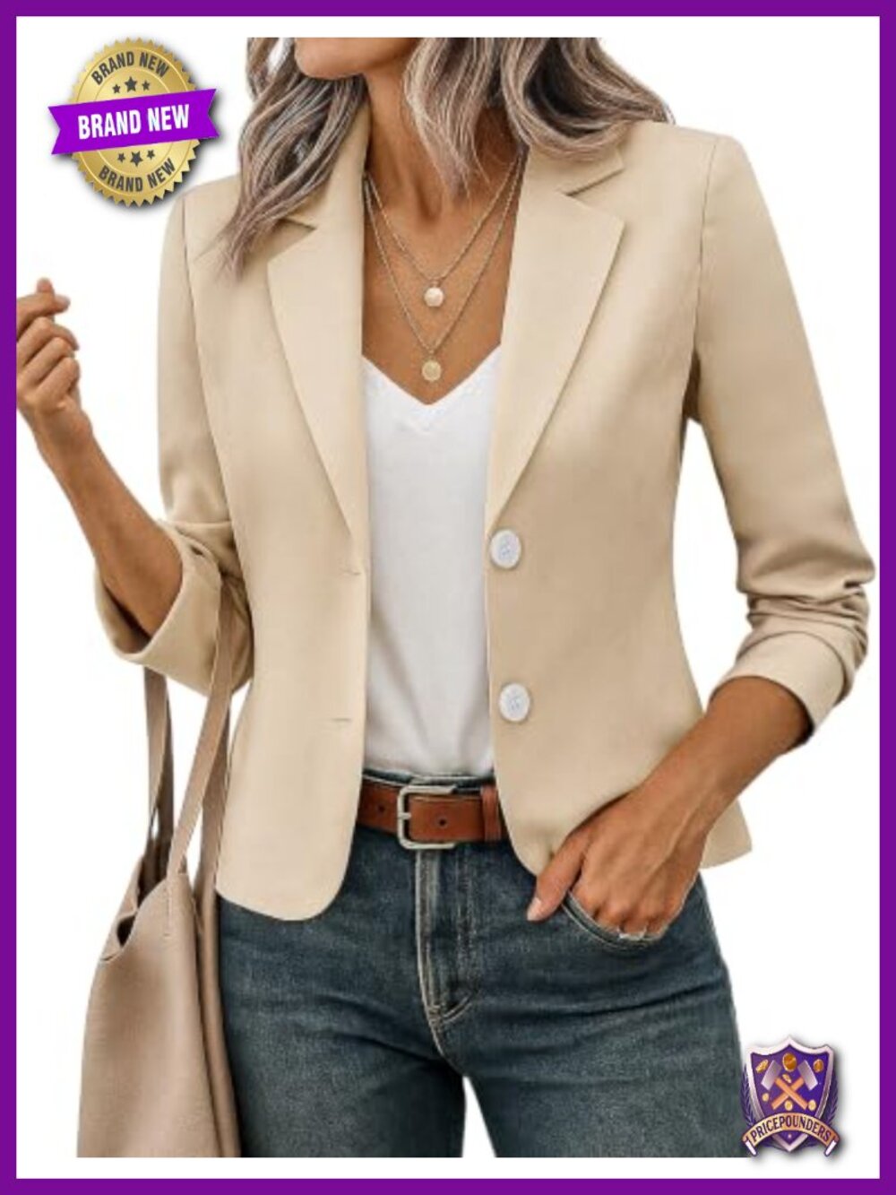 Women's Cropped Blazer Jacket Polyester Elastane Notch Lapel Business Casual